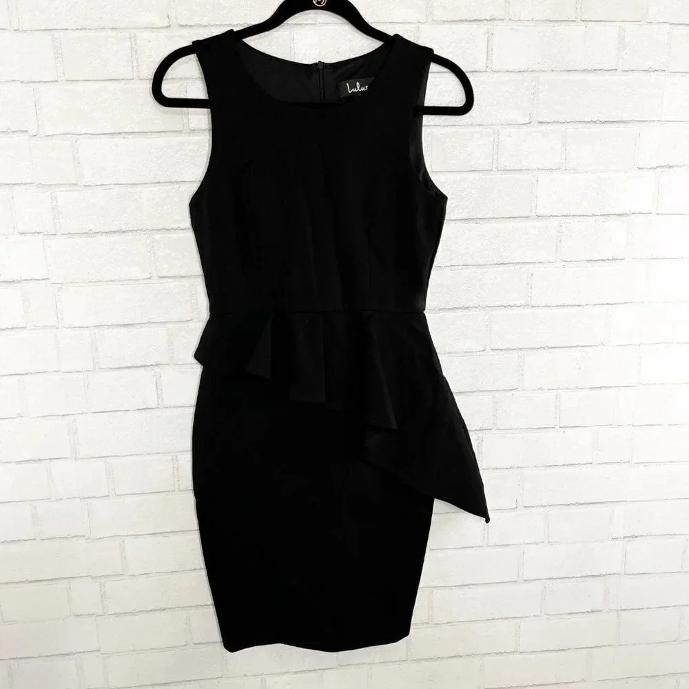 Lulus Black Sleeveless Ruffle Front Cocktail Party Dress Women's Size Small